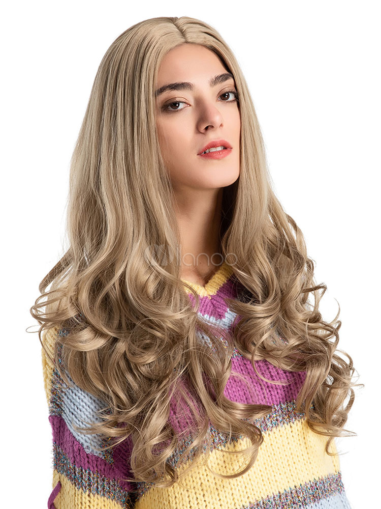 Blonde Synthetic Wigs Women Tousled Long Curly Hair Wigs 