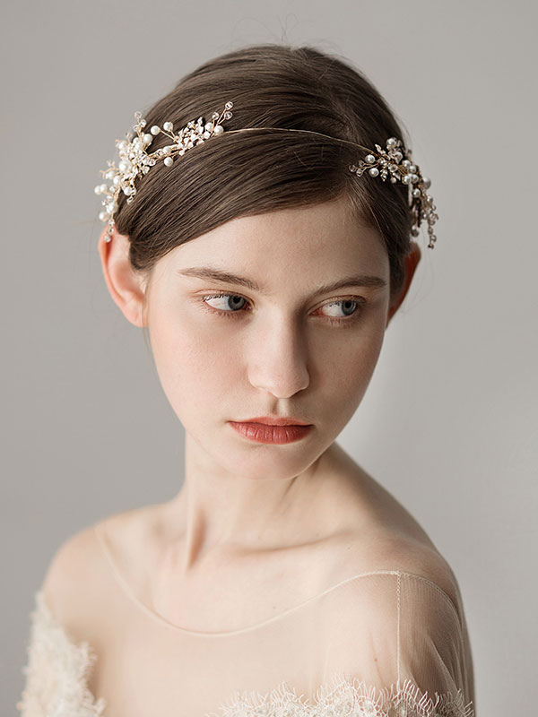 Boda Accesorios de boda | Tocados de oro Perlas Diadema Accesorios para el cabello nupcial - CS47432