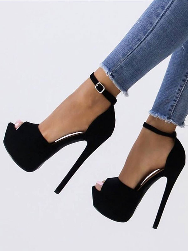 black closed toe high heels with ankle strap