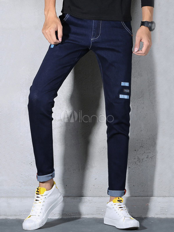 Men Denim Jeans Stripe Straight Leg Jean - Milanoo.com