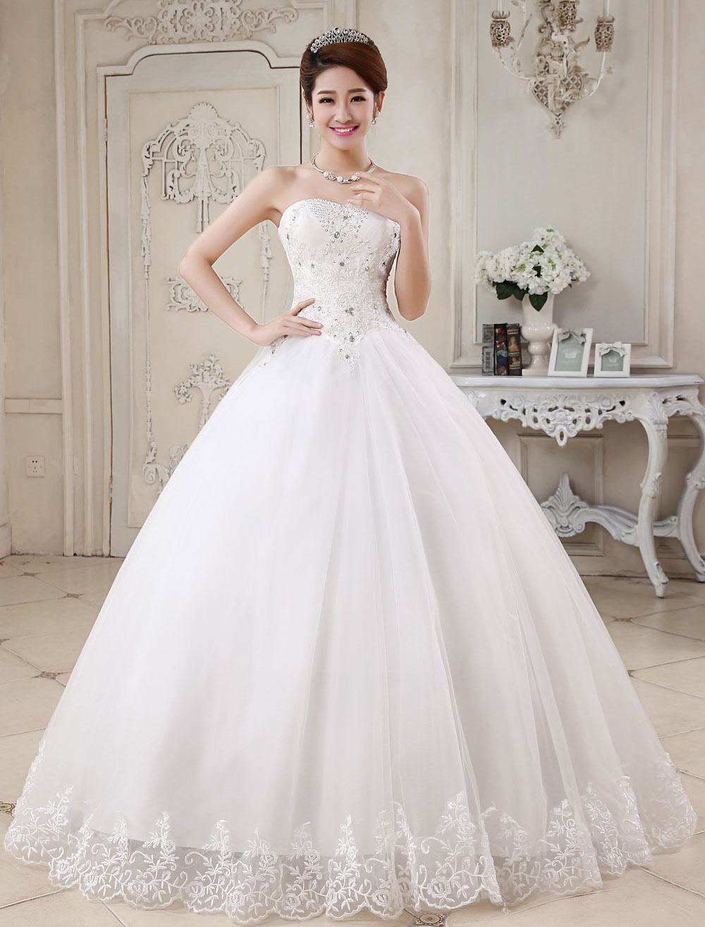 Princess Wedding Dresses Ivory Ball Gown Bridal Dress Strapless ...
