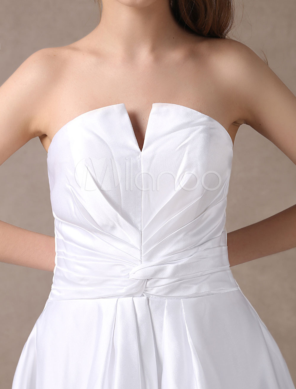 Beautiful White Satin A-line Strapless Mini Wedding Dress - Milanoo.com