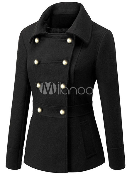 Women's Peacoat Turndown Collar Solid Color Short Winter Coats ...