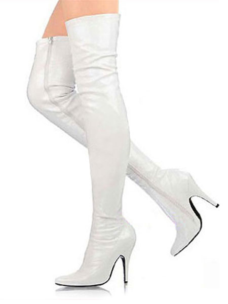 3 3/5'' High Heel White Patent Thigh High Sexy Boots - SeenIt