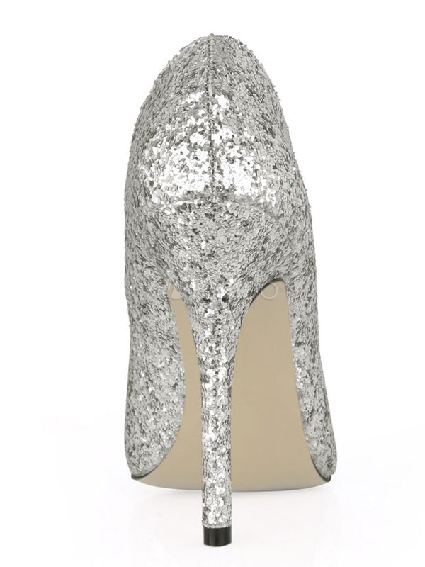 Silver Glitter Sequin Pointed Toe Dress Pumps - Milanoo.com