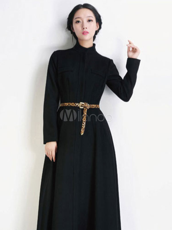 Women's Clothing Outerwear | Wool Stand Collar Long Sleeves Solid Color Pretty Coat For Woman - KO37489