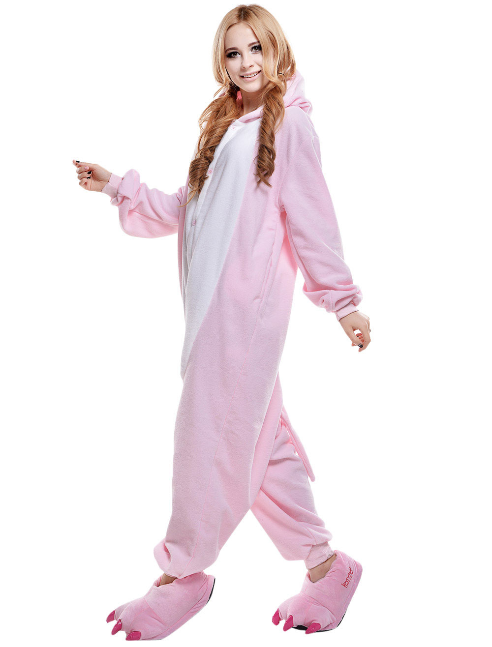 Kigurumi Pajamas Pig Onesie For Adult Unisex Pink fleece Flannel Animal ...