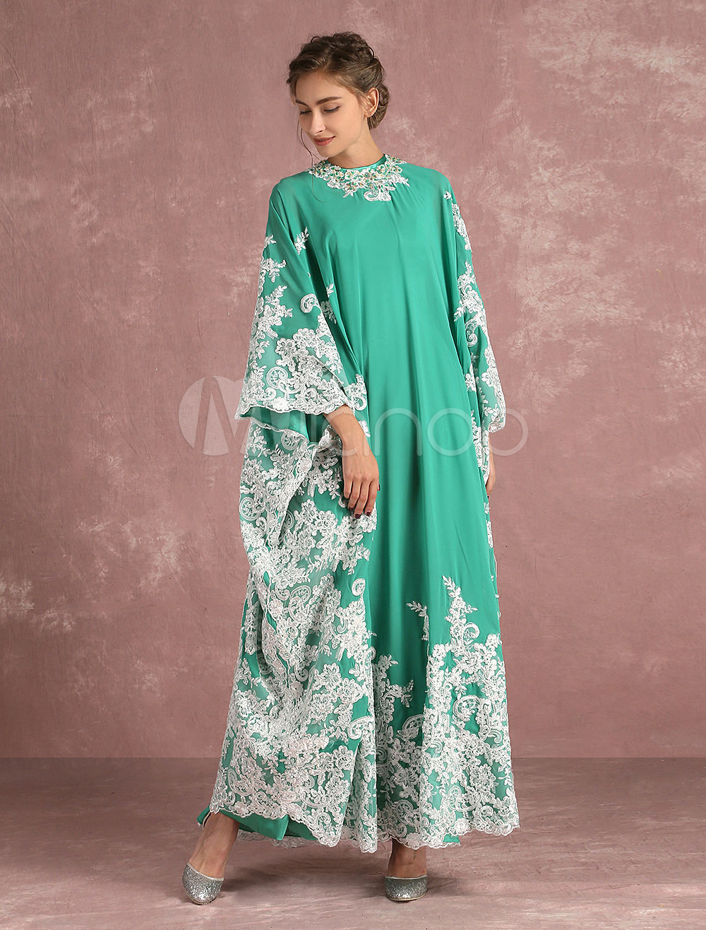 Muslim Evening Dress Lace Applique 2 Piece Mother's Dress Floor Length ...