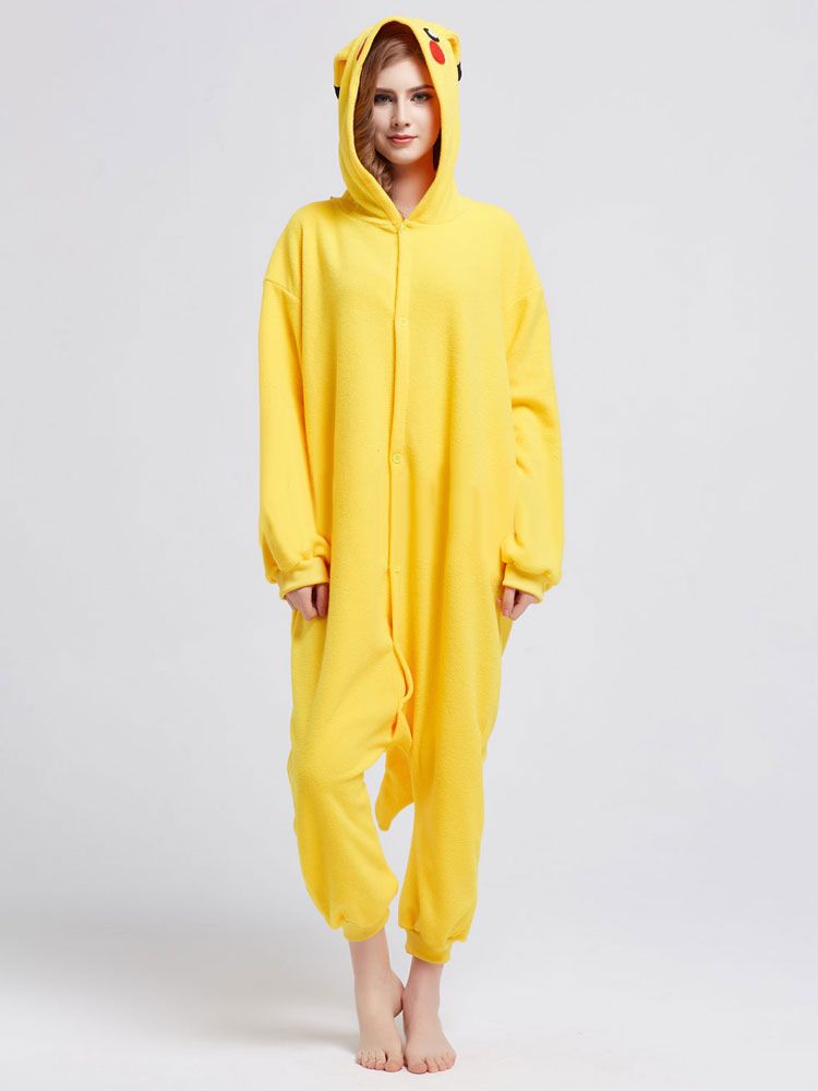 Kigurumi Pajamas Pikachu Onesie Yellow Pokemon Fleece Flannel Pajamas For Adult Halloween