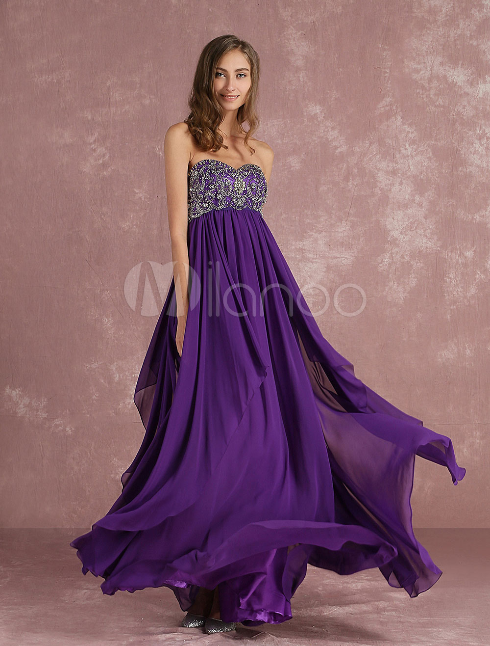 Lavender Prom Dress Chiffon Rhinestones Beaded Occasion Dress Strapless ...