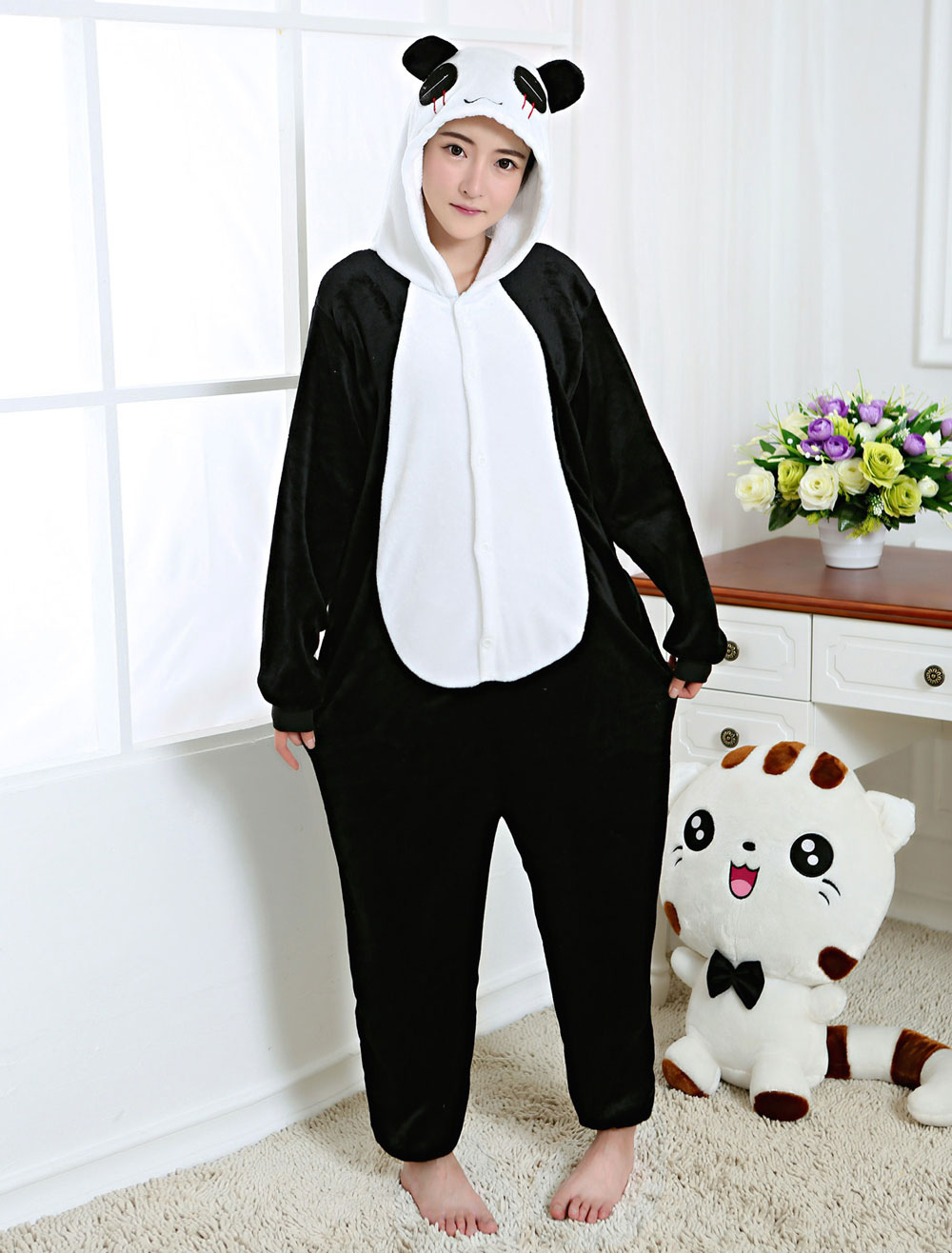 Disfraz Carnaval Pijama Panda animal de franela negra de Carnaval Halloween - Milanoo.com
