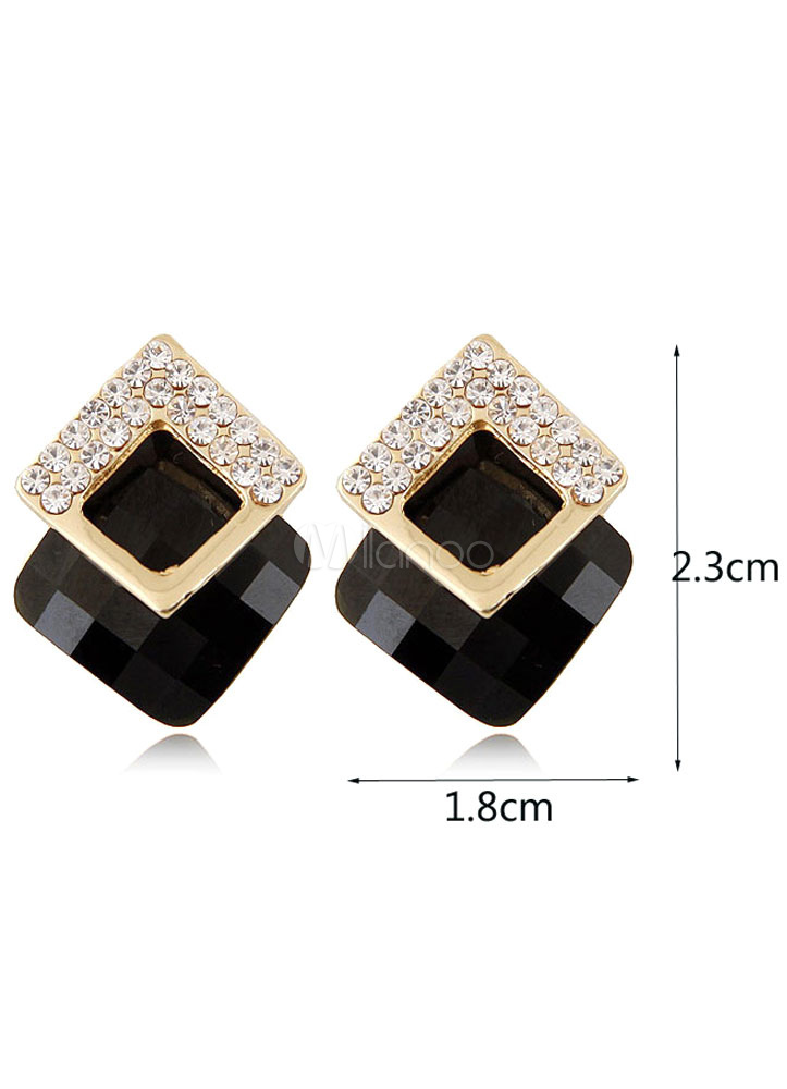 Rhinestone Stud Earrings Geometric Women's Black Diamond Simple Korean ...