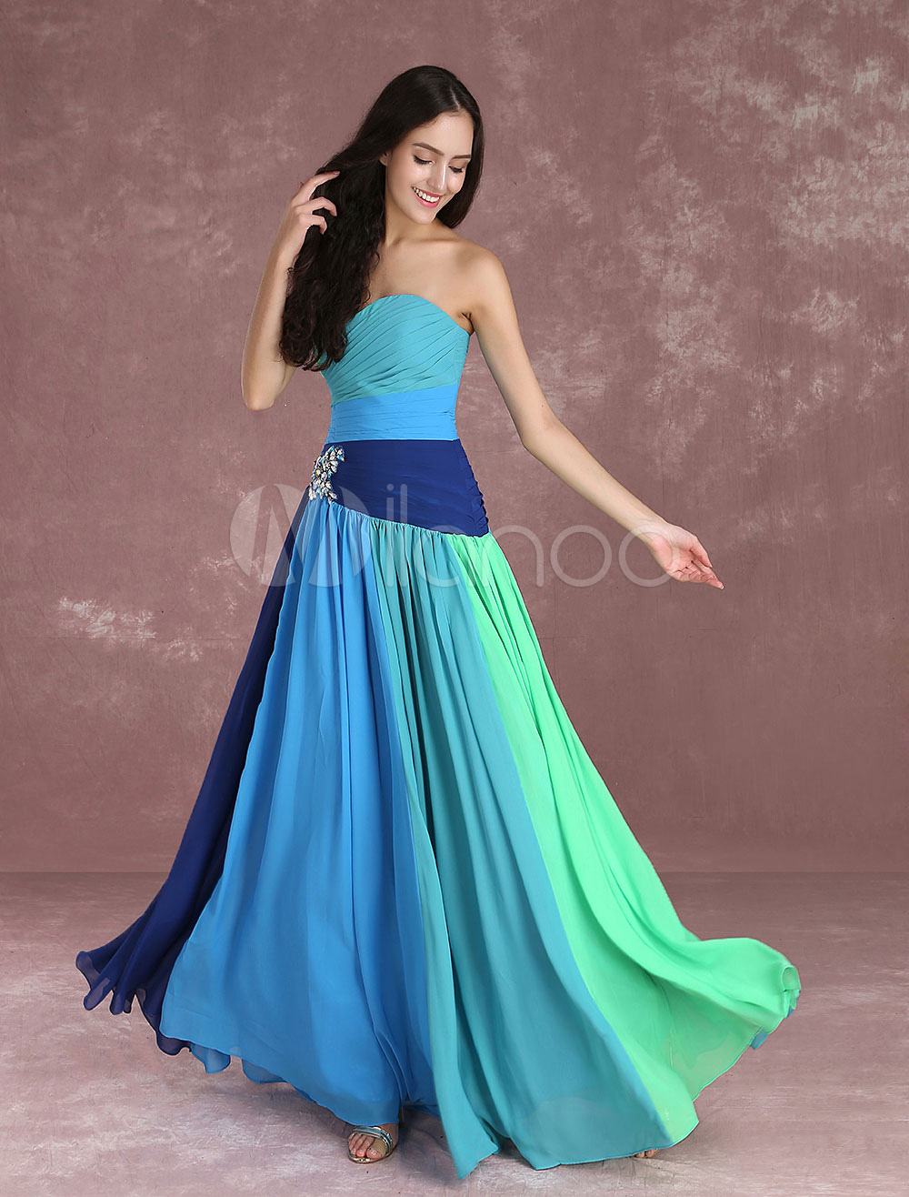 Blue Prom Dress 2021 Long Chiffon Sweatheart Occasion Dress Strapless ...