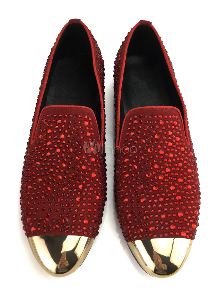 Mens Red Cap Toe Loafers Studded Prom 