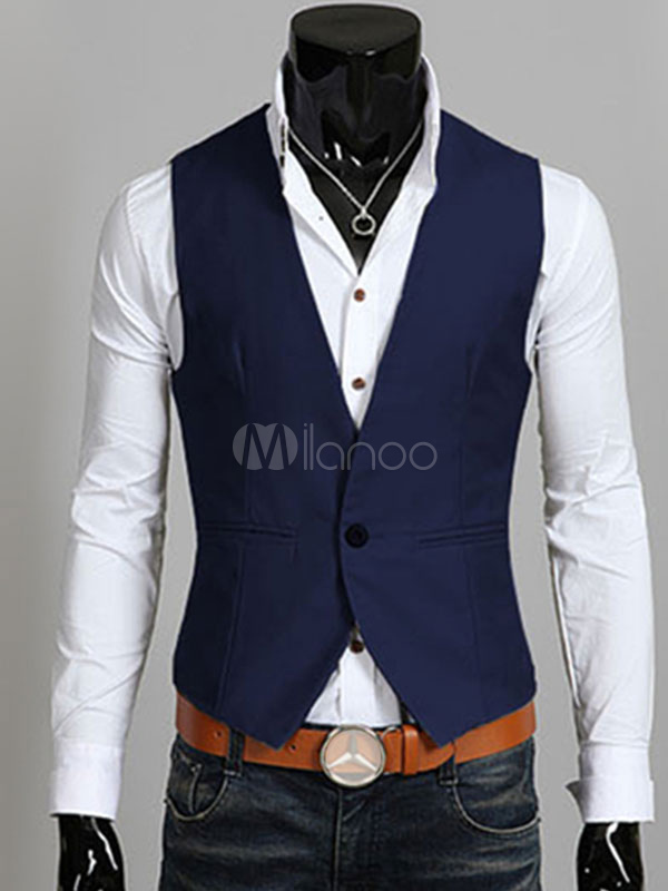 Black Jacket Vest V Neck Sleeveless Cotton Slim Fit Waistcoat For Men ...