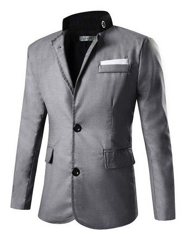 Men Blazer Suit Long Sleeve Pocket Grey Casual Blazer 2021 - Milanoo.com