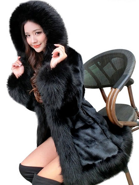 fluffy fur coat with hood