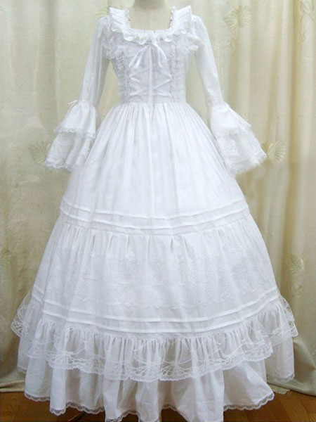 White Lolita Dress Op Victorian Era Long Sleeve Cotton Lolita One Piece Dress Milanoo Com