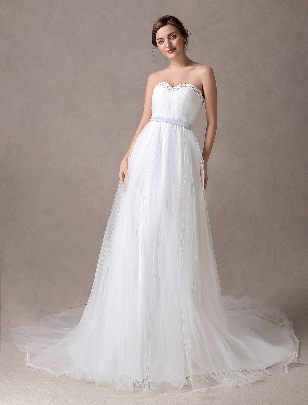 Princess Sweetheart A-Line Strapless Tulle Satin Bridal Dress - Milanoo.com