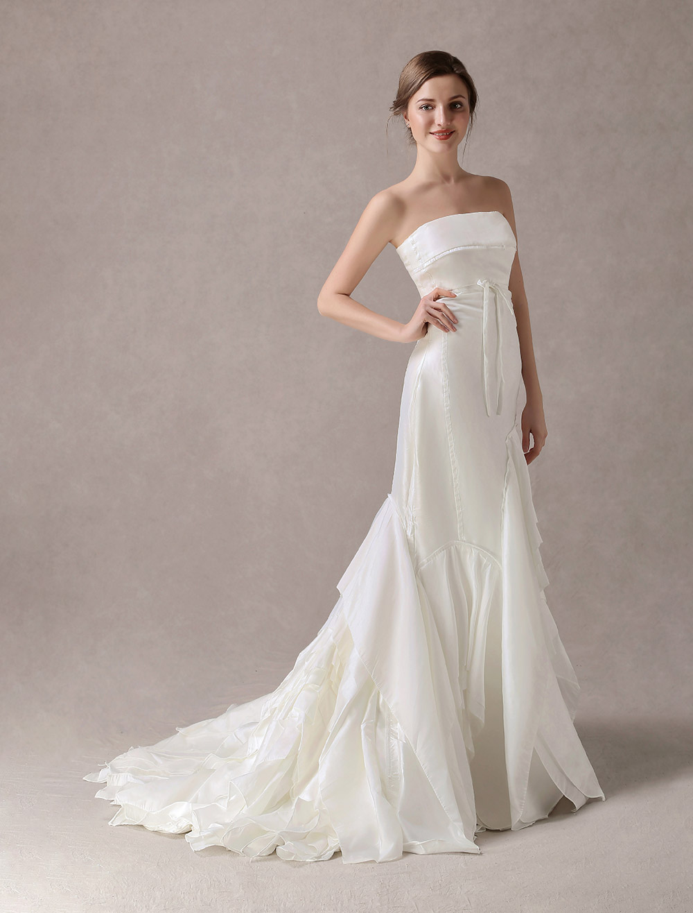 Classical White Satin Mermaid Trumpet Strapless Wedding Dress - Milanoo.com