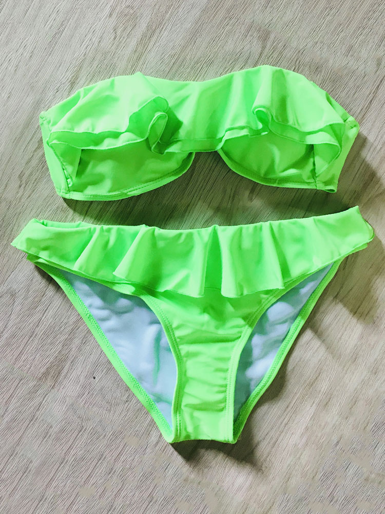Sexy Bikini Swimwear Ruffles Bandeau Swimsuit Layered Strapless Two