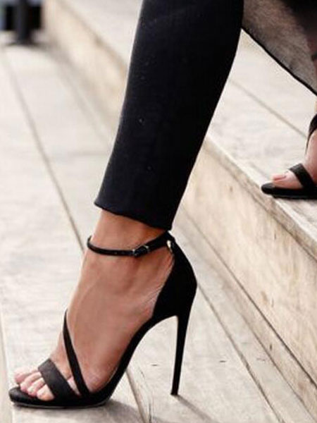 Sandali con tacco alto Scarpe da donna Sandali con cinturino alla caviglia  con cinturino alla caviglia con punta aperta nera - Milanoo.com