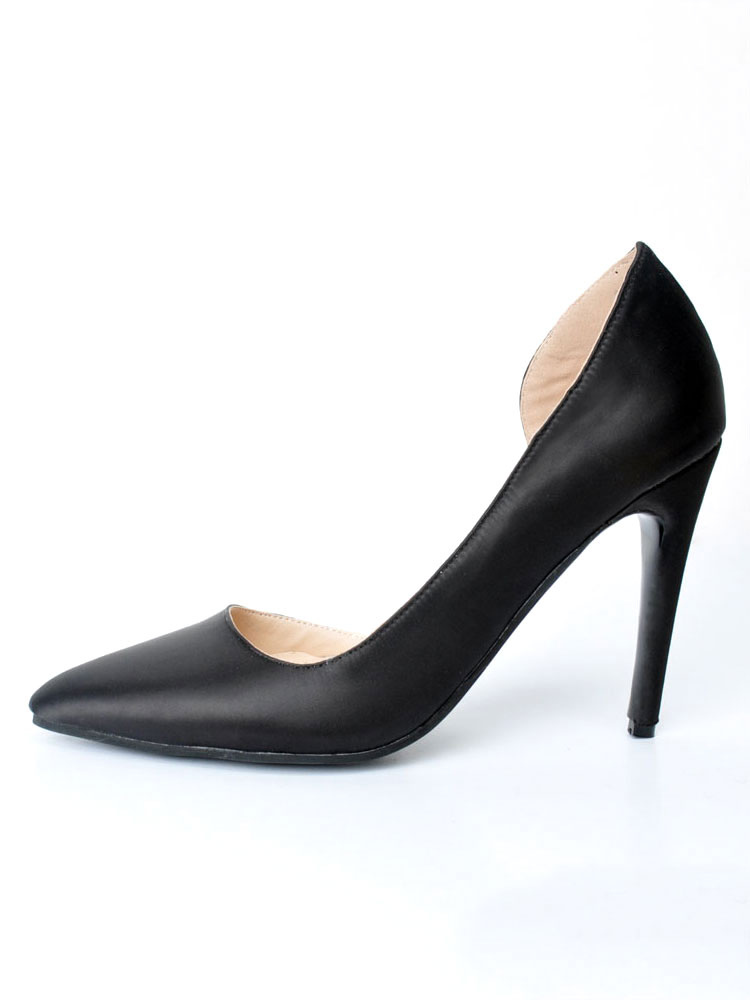 Black High Heels Women Dress Shoes Satin Pointed Toe Slip On Pumps For ...