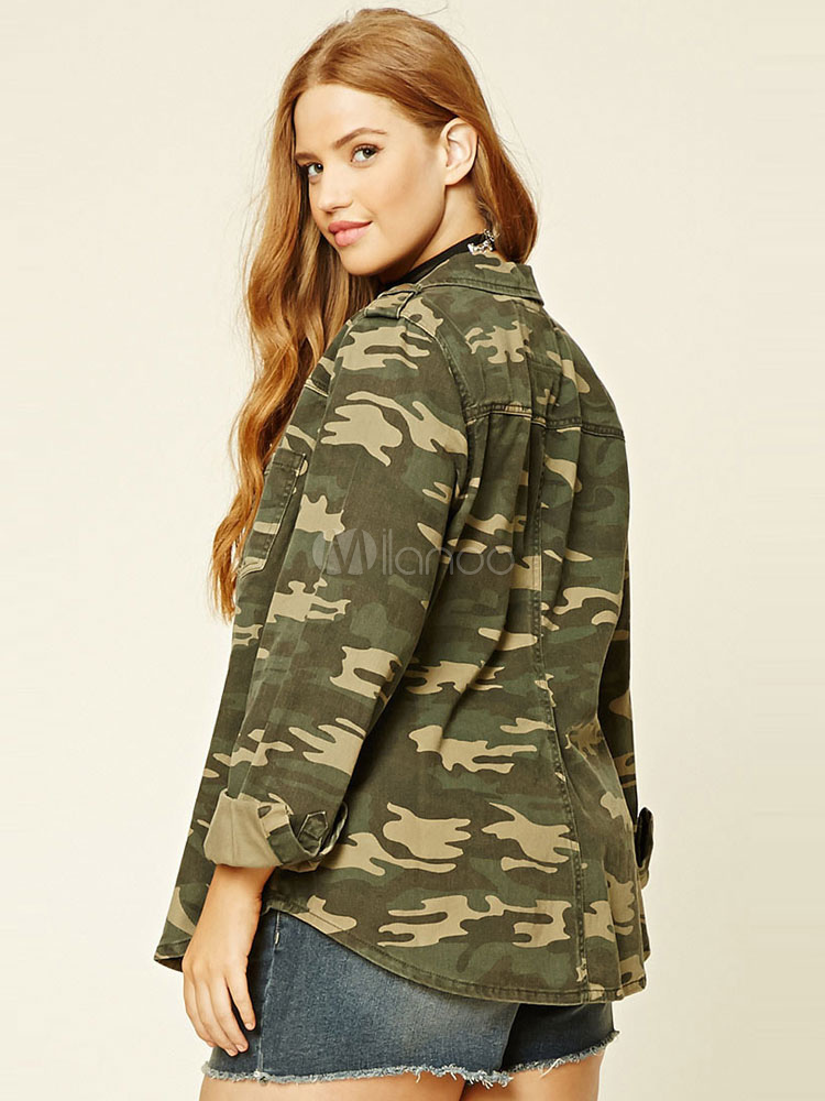 Women's Camo Jacket Plus Size Long Sleeve Women's Jacket Tops - Milanoo.com