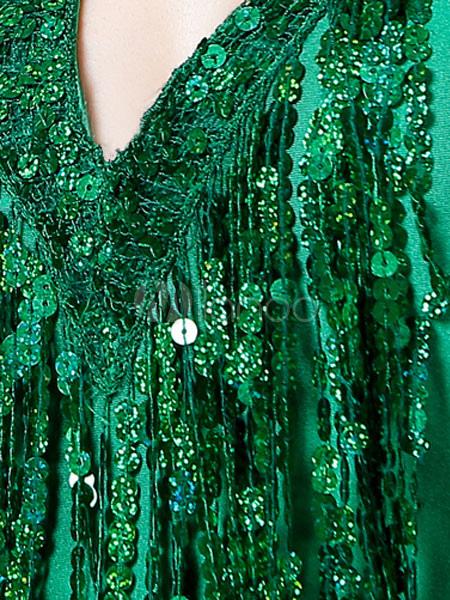Latin Dance Costume Women's Green Sequined Mini Dress - Milanoo.com