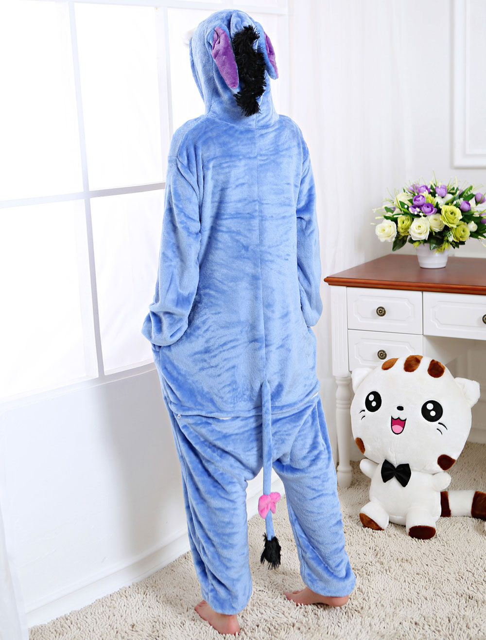 Kigurumi Pajama Donkey Onesie Cyan Flannel Animal Sleepwear For Adult ...
