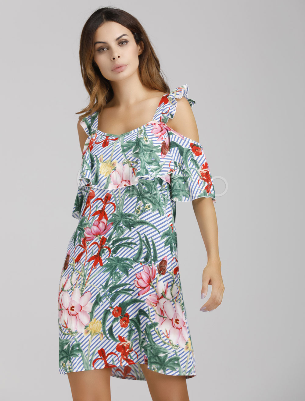 Tropical cold 2024 shoulder dress