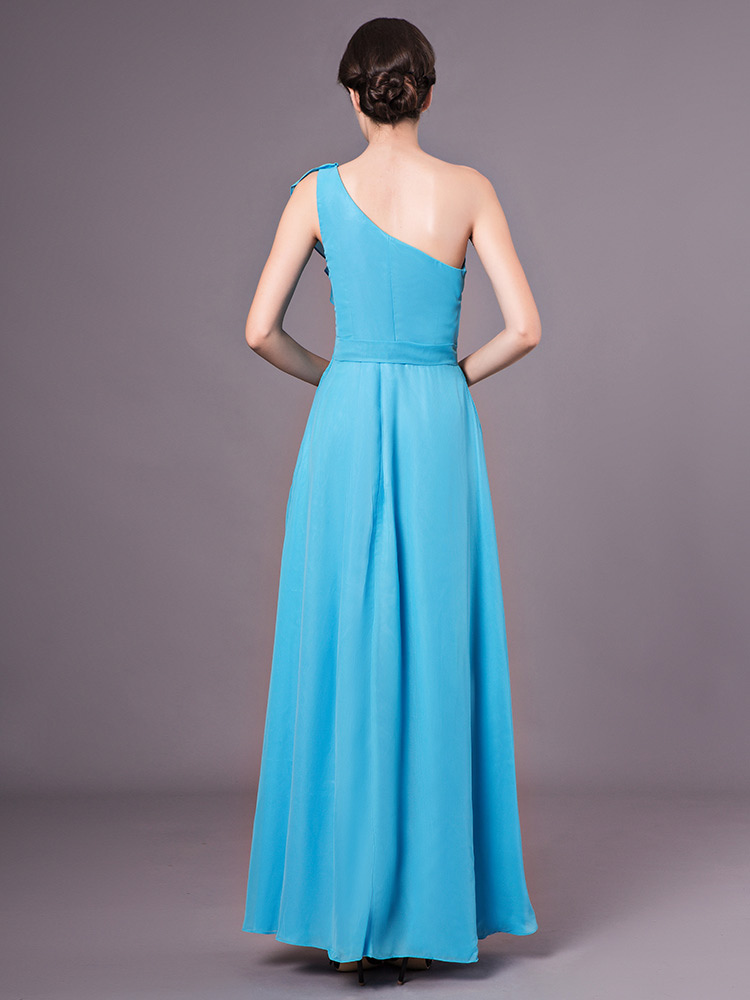 Abito Da Sera Bambina - Chiffon Monospalla - Per Battesimi, Matrimoni, Feste - Taglie 5-16 Anni - Foto 10