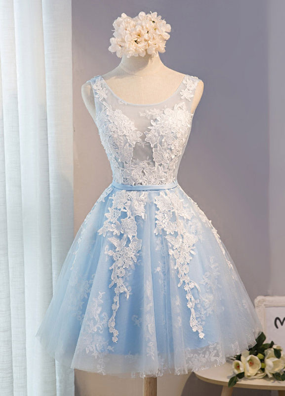 Robe de bal courte broderie en tulle bleu Robe de cérémonie