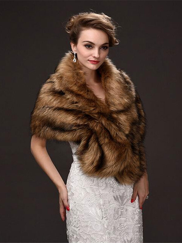 Women's Clothing Outerwear | Faux Fur Wrap Women Faux Fur Shawl Wedding Wraps - MV48443