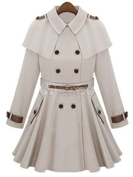Turndown Collar Long Sleeves Grommets Cotton Blend Woman's Coat ...