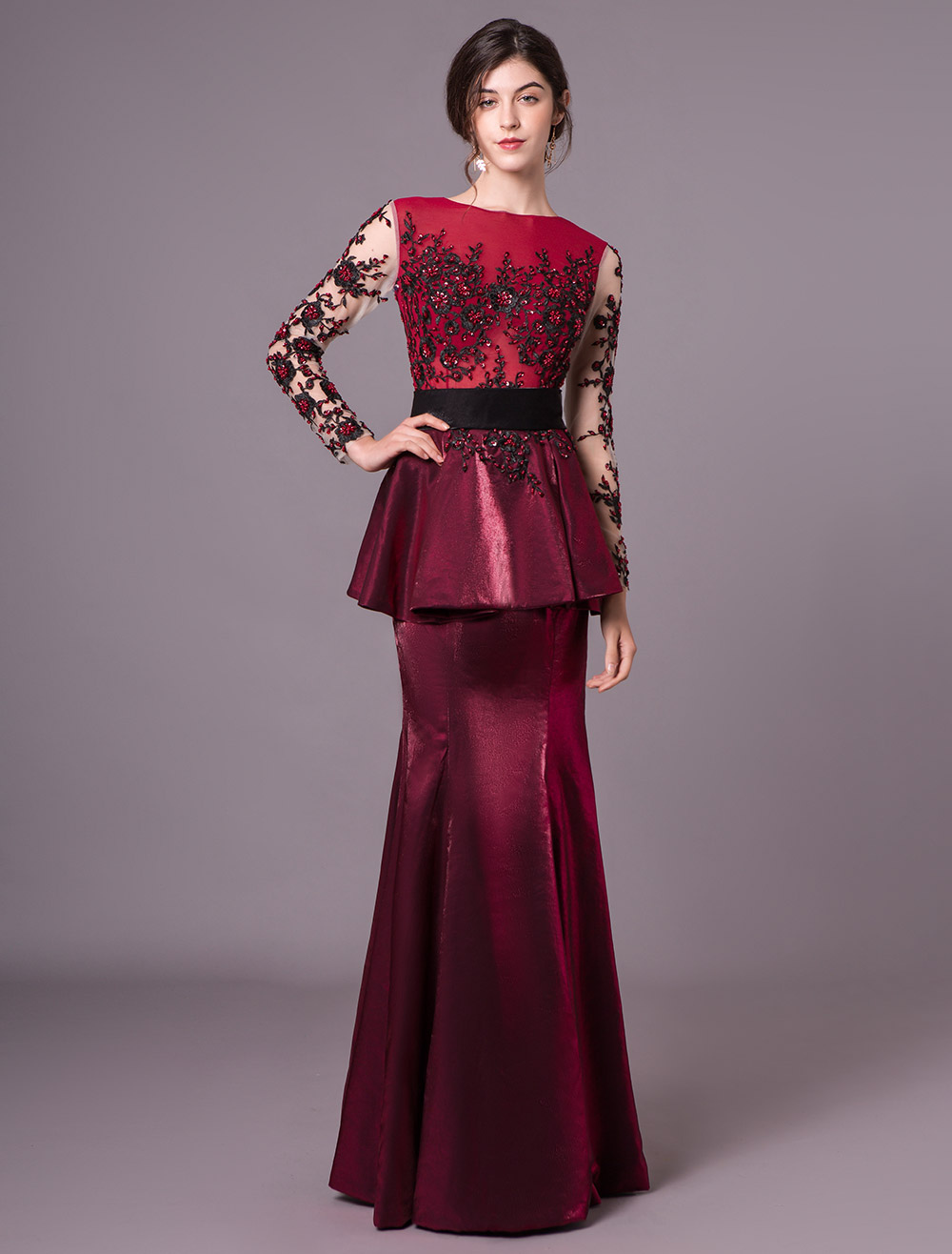 burgundy peplum dress