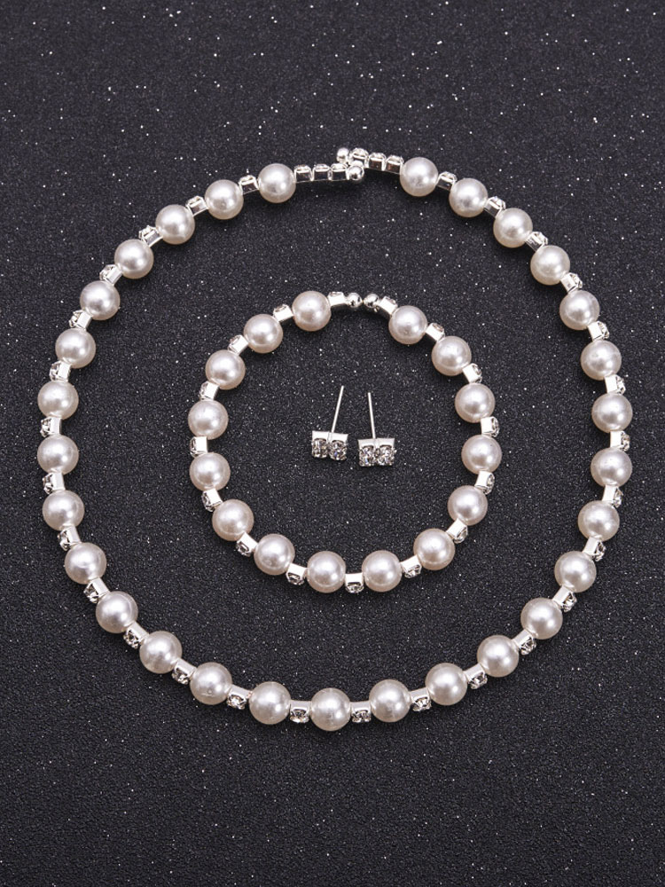Boda Accesorios de boda | Conjunto de joyas de perlas Boda Rhinestones nupciales Pulsera vintage Conjunto de collar de aretes - PH19107