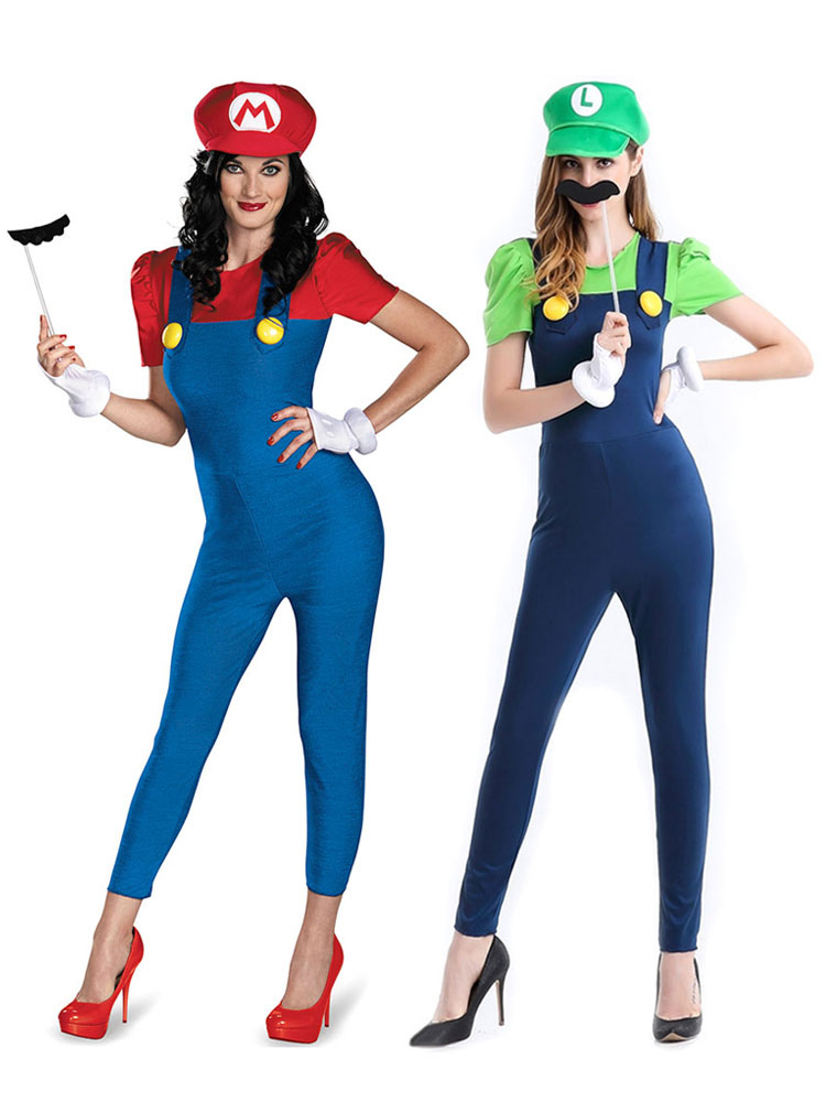 Top-grade Super Mario Bros Waluigi Jumpsuit Cosplay Costume set Hats and gl...