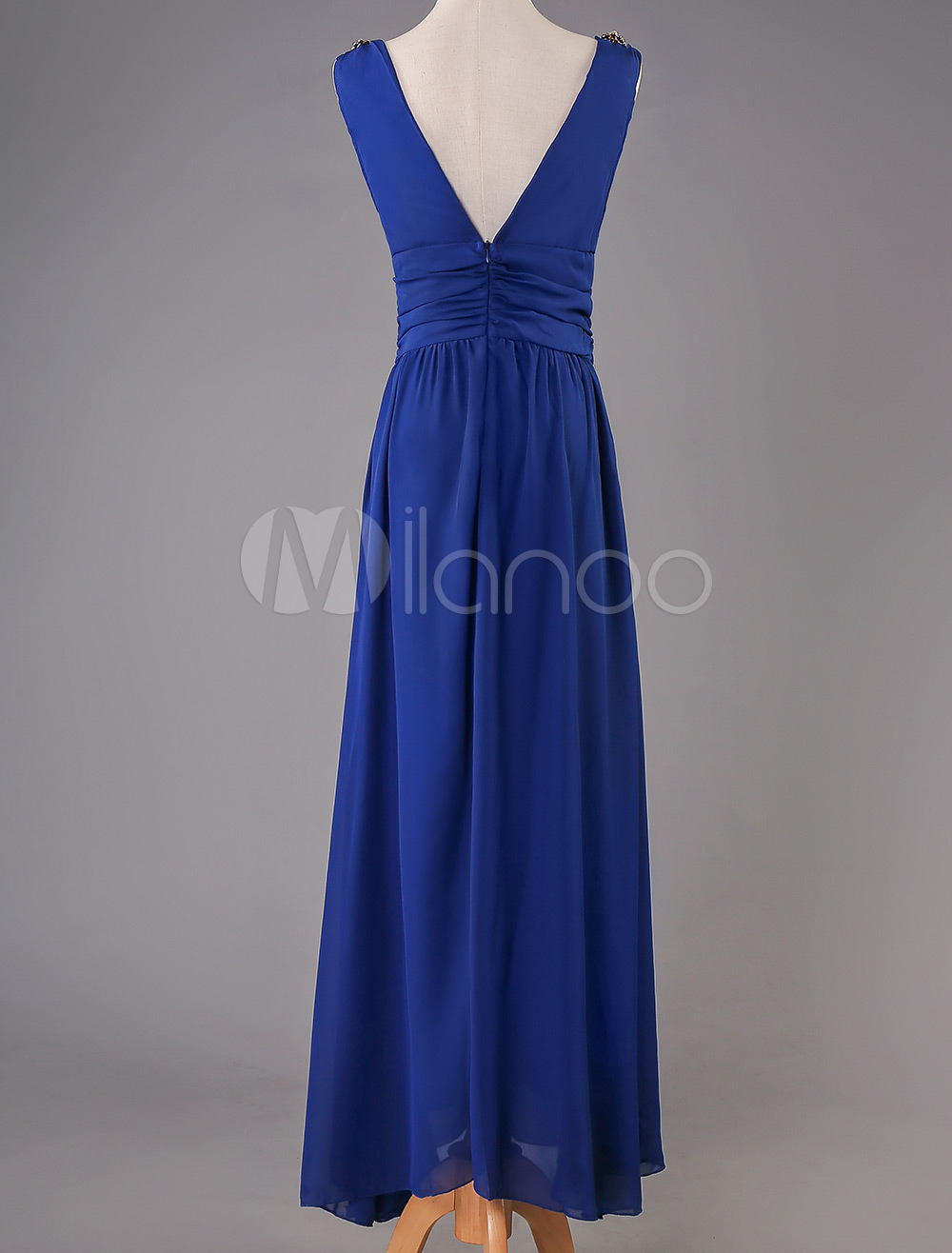 Blue Long Dress V Neck Sleeveless Chiffon Backless Maxi Dresses For ...