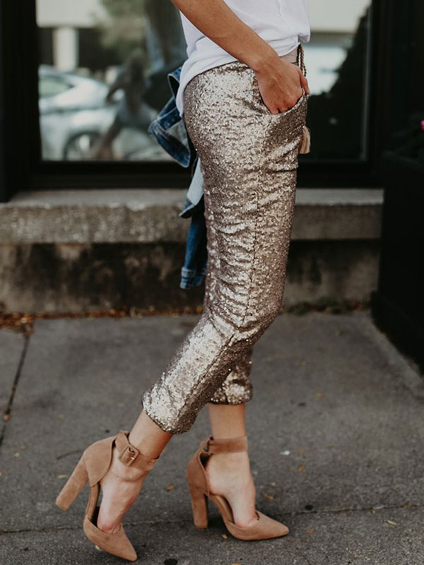 gold sequin jogger pants