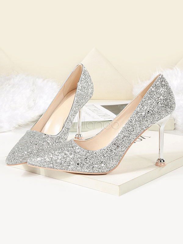 Glitter Prom Schuhe Champagner Spitz High Heels Damen Party Schuhe
