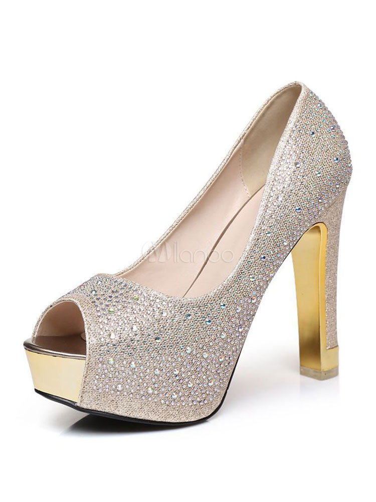 silver platform peep toe heels