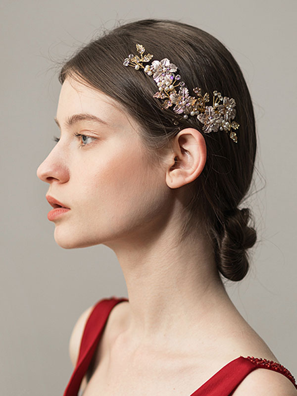くしの結婚式のヘッドピース真珠の花のビーズのブライダルヘアアクセサリー Milanoo Jp