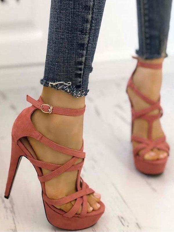 Chaussures Chaussures femme | Sandales femme à talons hauts plateforme à lanières orange rouge chaussures femme - AX11514