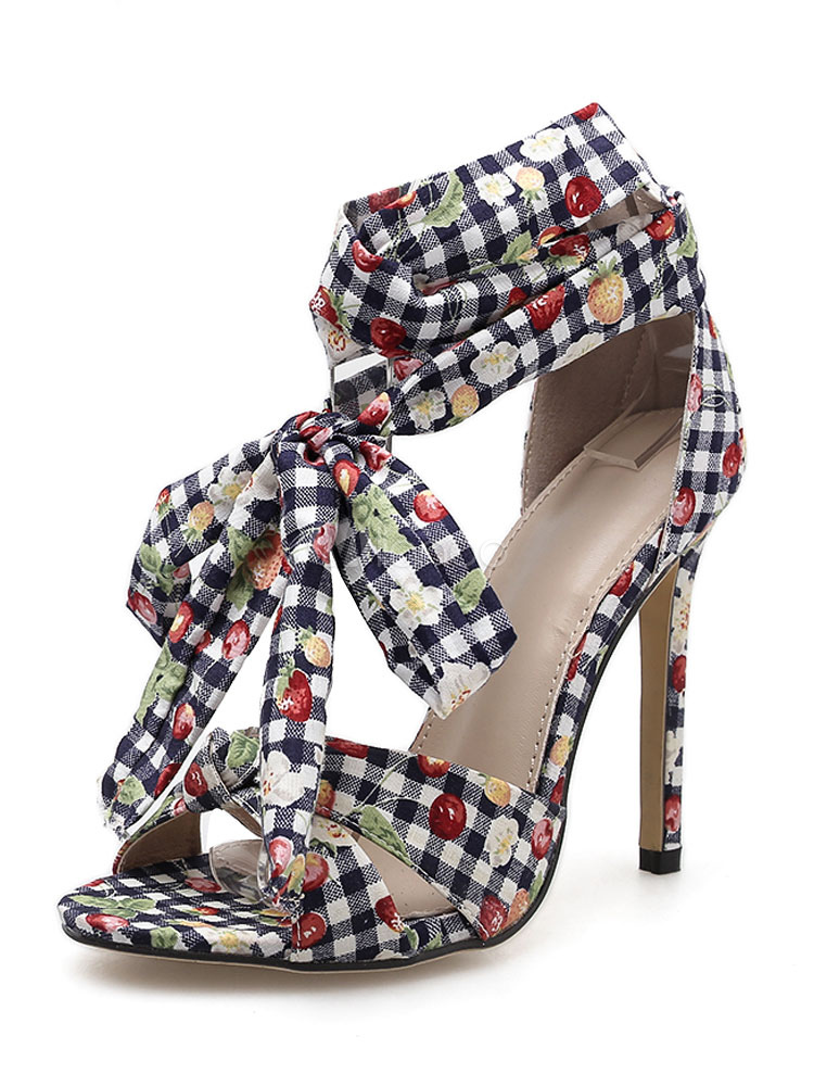 Sandalias de tacón alto Zapatos abiertos con punta abierta en color cereza  con cordones y sandalias Zapatos de mujer - Milanoo.com
