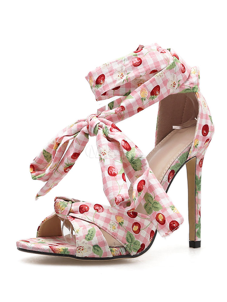 Sandalias de tacón alto Zapatos abiertos con punta abierta en color cereza  con cordones y sandalias Zapatos de mujer - Milanoo.com