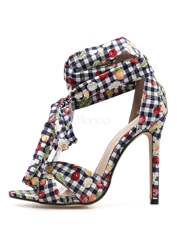 Sandalias de tacón alto Zapatos abiertos con punta abierta en color cereza  con cordones y sandalias Zapatos de mujer - Milanoo.com