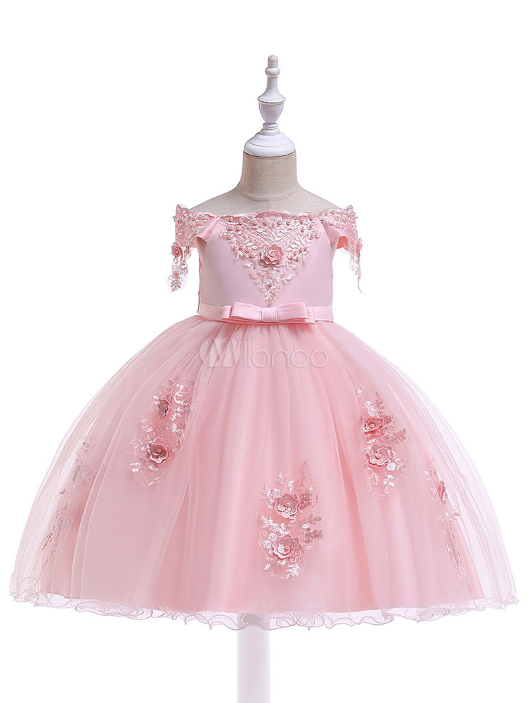 Flower Girl Dresses Lace Applique Tulle Pearls Beaded Bow Sash Short A ...