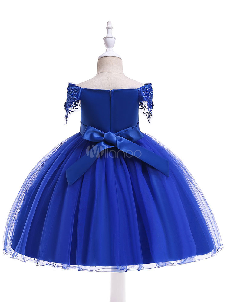 Flower Girl Dresses Lace Applique Tulle Pearls Beaded Bow Sash Short A ...