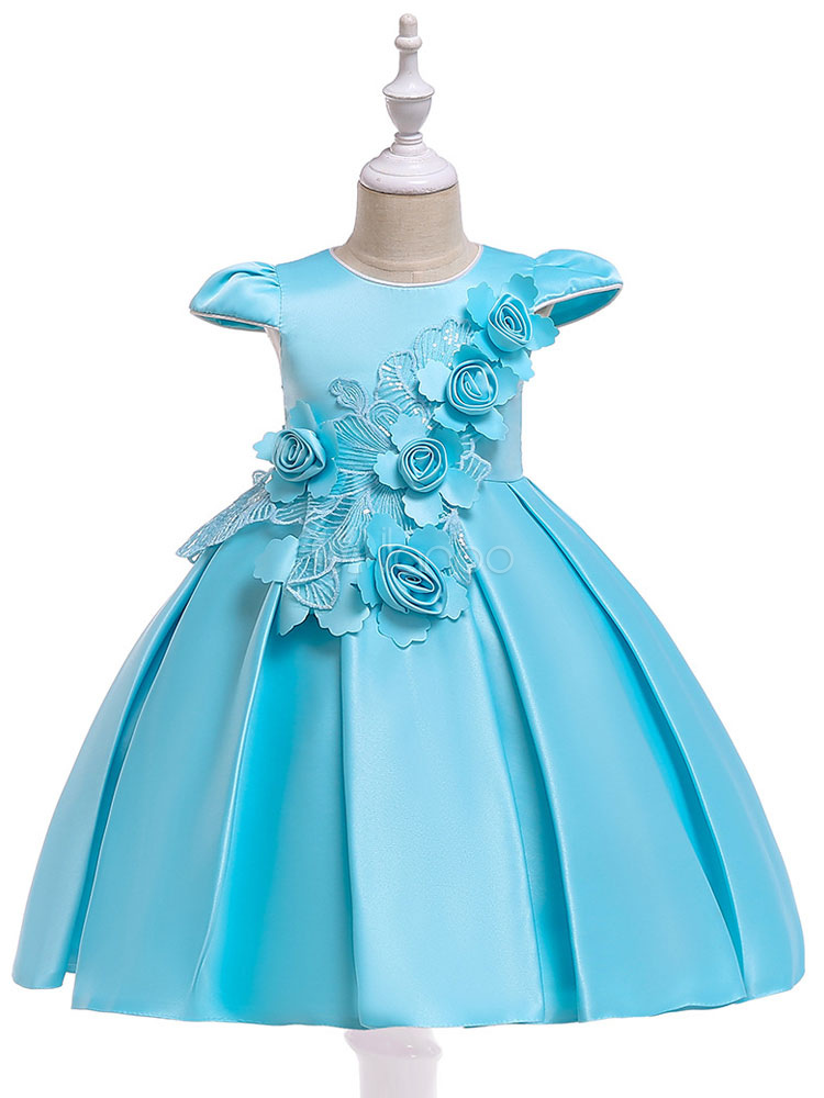 Flower Girl Dresses Satin Cap Sleeve Flowers Bows A Line Kids Dinner